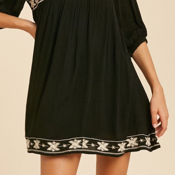 NEW Black Ethnic Embroidered BOHO Babydoll Dress - Picture 10 of 11